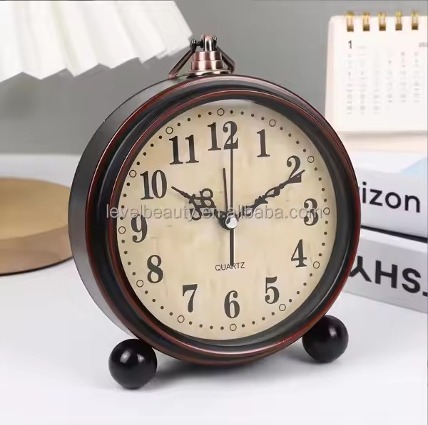 Analog Vintage Alarm Clock Silent Small Bedside Desk Clock